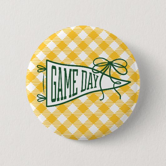 Grün-goldenes Gingham-Spieltag-Wimpel Button (Vorderseite)