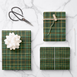 Grün-goldenes Karopapier Geschenkpapier Set