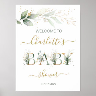 Grün & goldgrün Begrüßung Babydusche Poster