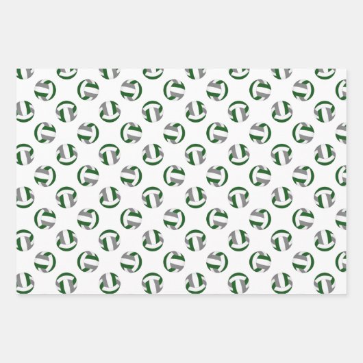 grün-grau 3 pc koordiniert Volleyballmuster Geschenkpapier Set (Vorderseite 3)