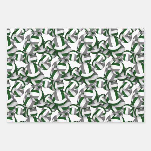 grün-grau 3 pc koordiniert Volleyballmuster Geschenkpapier Set (Vorderseite)