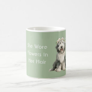Grün Grau Weißer Hund Blumen Kaffeetasse