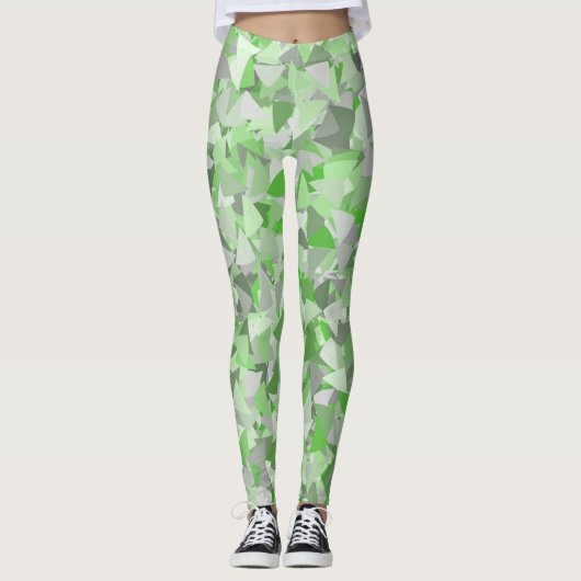 Grün Graues Dreiecksmuster Leggings (Vorderseite)