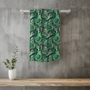 Grün-graues Paisley-Muster Badhandtuch Set