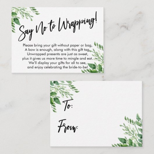 Grün Handwriting sagt Nein zu Wrapping! Begleitkarte (Vorne/Hinten)