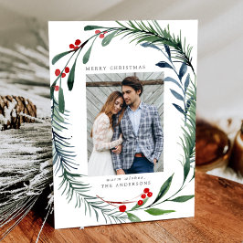 Grün & Heilige Berries Foto Feiertagskarte