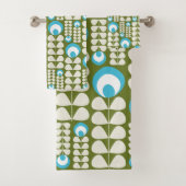 Grün, Hellblau, cremefarbenes Mid-Mod-Blumenmuster Badhandtuch Set (Insitu)