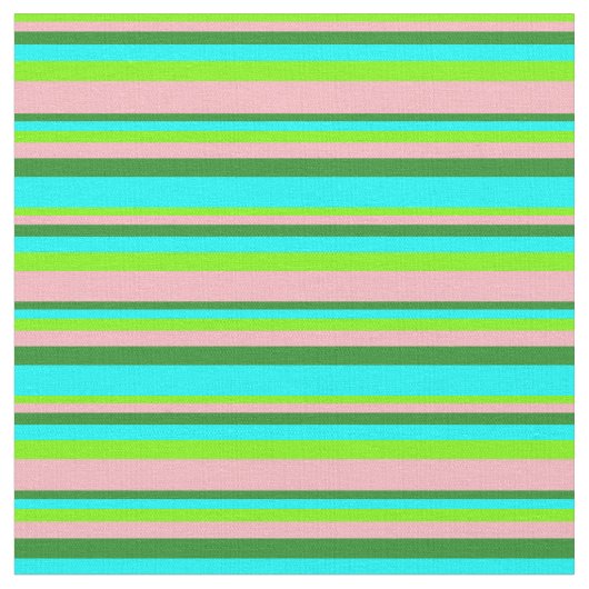 Grün, hellrosa, waldgrün und Aqua Lines Stoff (Nahaufnahme)