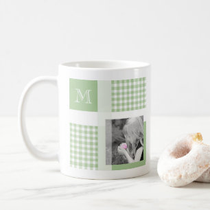 Grün hinzufügen Sie Ihr Foto Gingham Modern Monogr Kaffeetasse