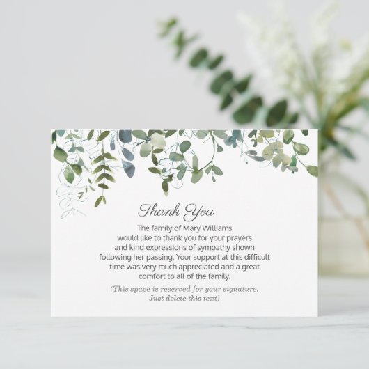 Grün Ihr Signature Beerdigung Vielen Dank Dankeskarte (Stehend Vorderseite)