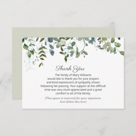 Grün Ihr Signature Beerdigung Vielen Dank Dankeskarte (Vorne/Hinten)