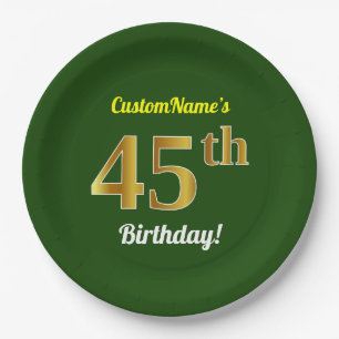 Grün, Imitat-Gold45. Geburtstag + Individueller Pappteller