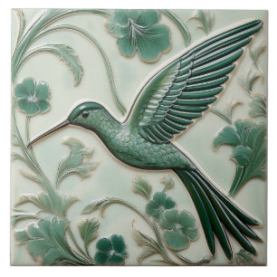 Grün Imitate Erleichterung Art Nouveau Hummingbird Fliese