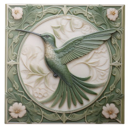 Grün Imitate Erleichterung Art Nouveau Hummingbird Fliese