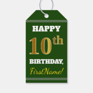 Grün, Imitate Gold 10. Geburtstag + Individuelle N Geschenkanhänger