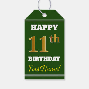 Grün, Imitate Gold 11. Geburtstag + Individuelle N Geschenkanhänger