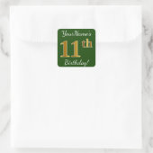 Grün, Imitate Gold 11. Geburtstag + Individuelle N Quadratischer Aufkleber (Tasche)