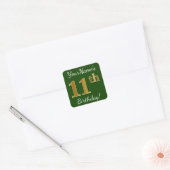 Grün, Imitate Gold 11. Geburtstag + Individuelle N Quadratischer Aufkleber (Umschlag)