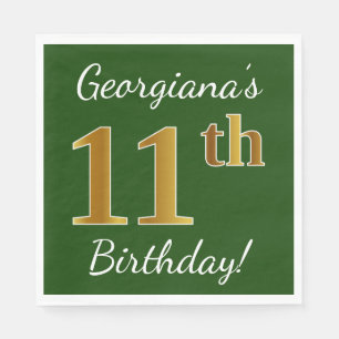 Grün, Imitate Gold 11. Geburtstag + Individuelle N Serviette