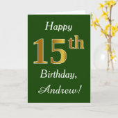 Grün, Imitate Gold 15. Geburtstag + Individuelle N Karte (Gelbe Blume)