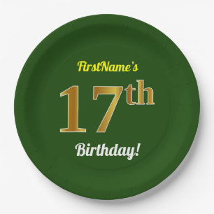 Grün, Imitate Gold 17. Geburtstag + Individuelle N Pappteller
