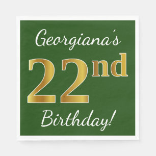 Grün, Imitate Gold 22. Geburtstag + Individuelle N Serviette