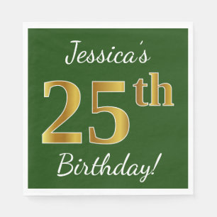 Grün, Imitate Gold 25. Geburtstag + Individuelle N Serviette