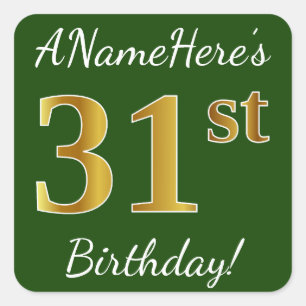 Grün, Imitate Gold 31. Geburtstag + Individuelle N Quadratischer Aufkleber