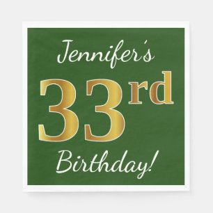 Grün, Imitate Gold 33. Geburtstag + Individuelle N Serviette