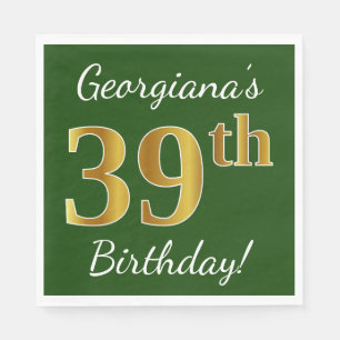 Grün, Imitate Gold 39. Geburtstag + Individuelle N Serviette