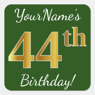 Grün, Imitate Gold 44. Geburtstag + Individuelle N Quadratischer Aufkleber