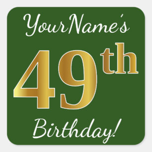 Grün, Imitate Gold 49. Geburtstag + Individuelle N Quadratischer Aufkleber