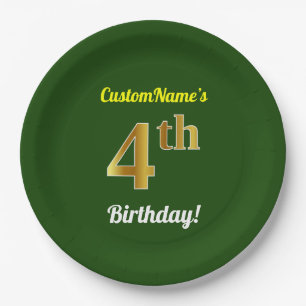 Grün, Imitate Gold 4. Geburtstag + Individuelle Na Pappteller