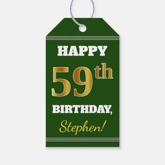 Grün, Imitate Gold 59. Geburtstag + Individuelle N Geschenkanhänger (Vorderseite)