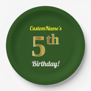 Grün, Imitate Gold 5. Geburtstag + Individuelle Na Pappteller