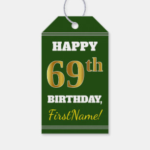 Grün, Imitate Gold 69. Geburtstag + Individuelle N Geschenkanhänger