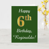 Grün, Imitate Gold 6. Geburtstag + Individuelle Na Karte (Gelbe Blume)