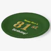 Grün, Imitate Gold 81. Geburtstag + Individuelle N Pappteller (Schrägansicht)