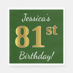 Grün, Imitate Gold 81. Geburtstag + Individuelle N Serviette