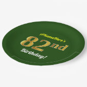 Grün, Imitate Gold 82. Geburtstag + Individuelle N Pappteller (Schrägansicht)