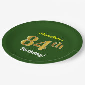 Grün, Imitate Gold 84. Geburtstag + Individuelle N Pappteller (Schrägansicht)