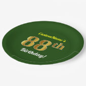 Grün, Imitate Gold 88. Geburtstag + Individuelle N Pappteller (Schrägansicht)