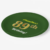 Grün, Imitate Gold 89. Geburtstag + Individuelle N Pappteller (Schrägansicht)