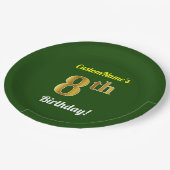 Grün, Imitate Gold 8. Geburtstag + Individuelle Na Pappteller (Schrägansicht)