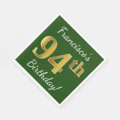 Grün, Imitate Gold 94. Geburtstag + Individuelle N Serviette (Ecke)