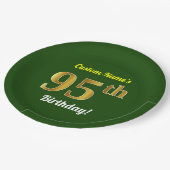 Grün, Imitate Gold 95. Geburtstag + Individuelle N Pappteller (Schrägansicht)