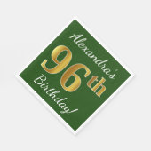 Grün, Imitate Gold 96. Geburtstag + Individuelle N Serviette (Ecke)