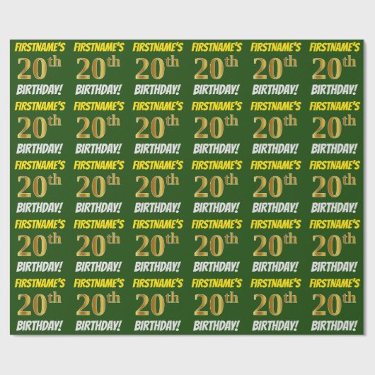 Grün, Imitate/Nachahmungs-Gold, "20. GEBURTSTAG" Geschenkpapier (Flach)