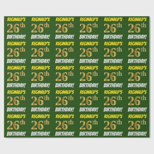 Grün, Imitate/Nachahmungs-Gold, "26. GEBURTSTAG" Geschenkpapier (Flach)
