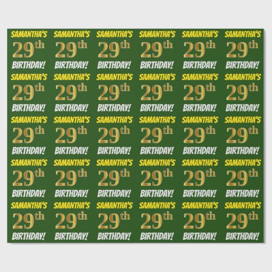 Grün, Imitate/Nachahmungs-Gold, "29. GEBURTSTAG" Geschenkpapier (Flach)